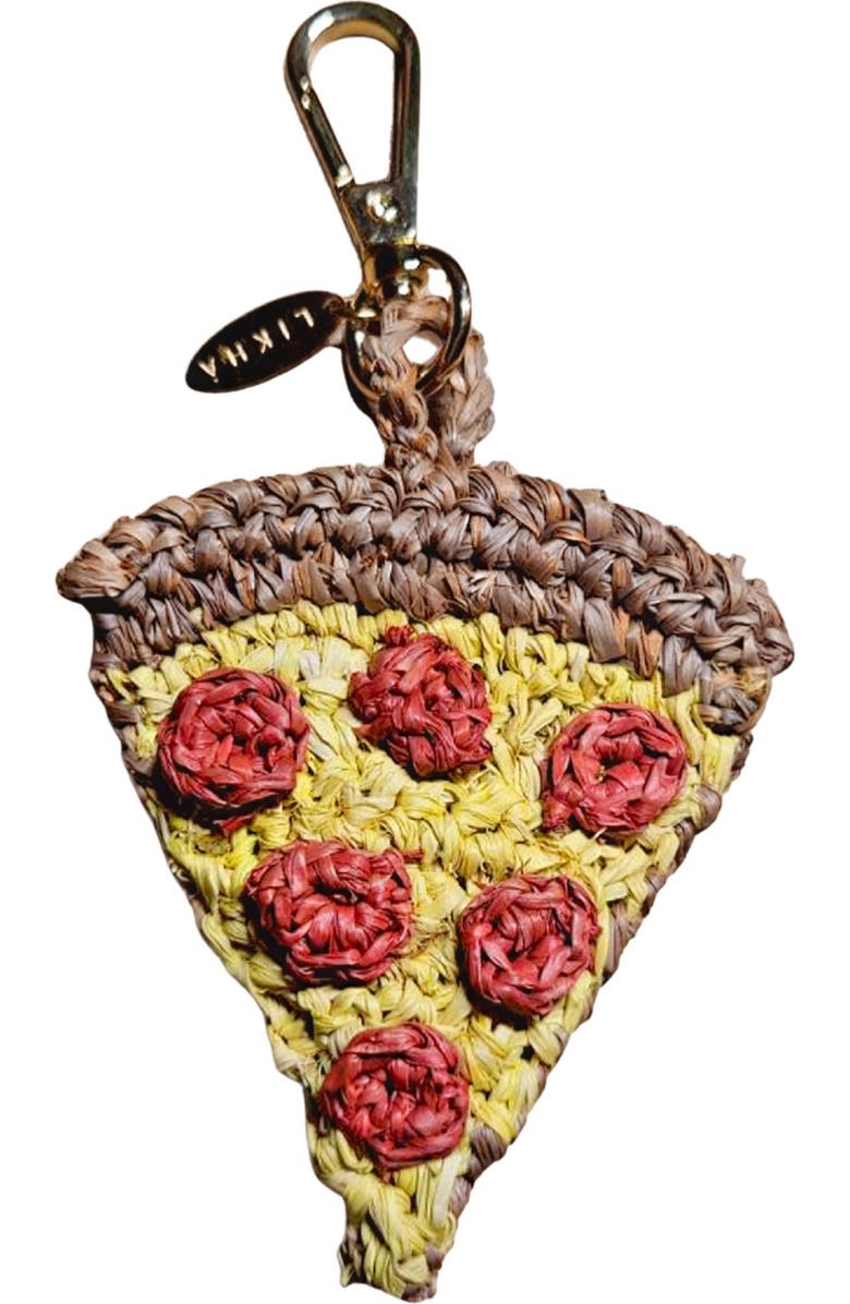 LIKHA NYC Pizza Raffia Bag Charm, Main, color, Yellow