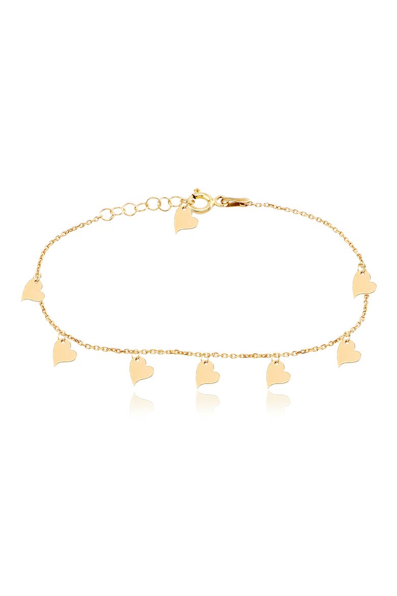14K Yellow Gold Plated Sterling Silver Heart Anklet, Main, color, SILVER