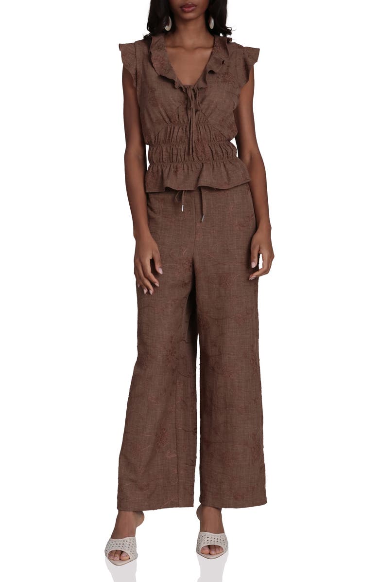 Bagatelle Tie Front Smocked Top, Alternate, color, Cafe