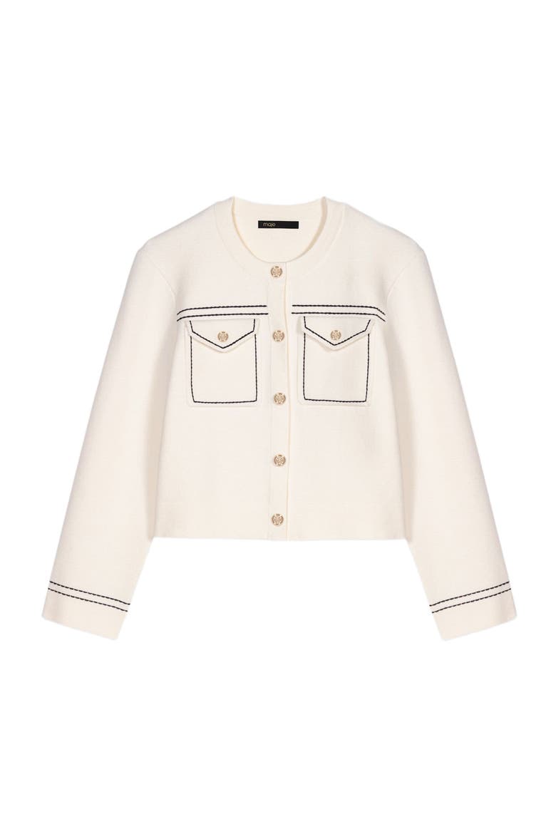 Topstitched cropped cardigan, Alternate, color, Ecru