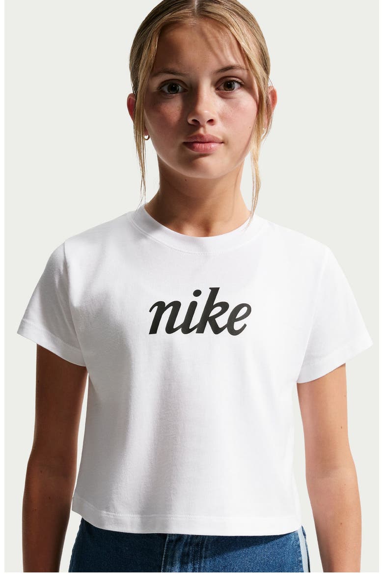 Kids' Sportswear Cotton Crop T-Shirt, Alternate, color, WHITE