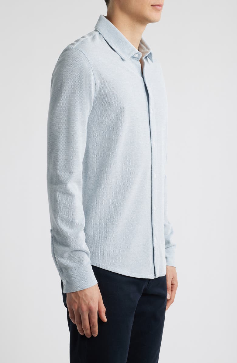 Vince Oxford Knit Button-Up Shirt, Alternate, color, Dark Glacier/ Natural