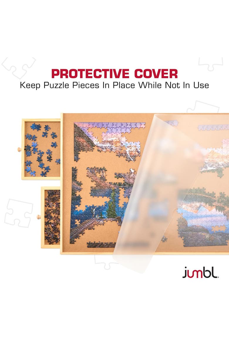 1000-Piece Puzzle Board with Drawers, Lazy Susan & Cover, Rotating Wooden Table, Alternate, color, Beige