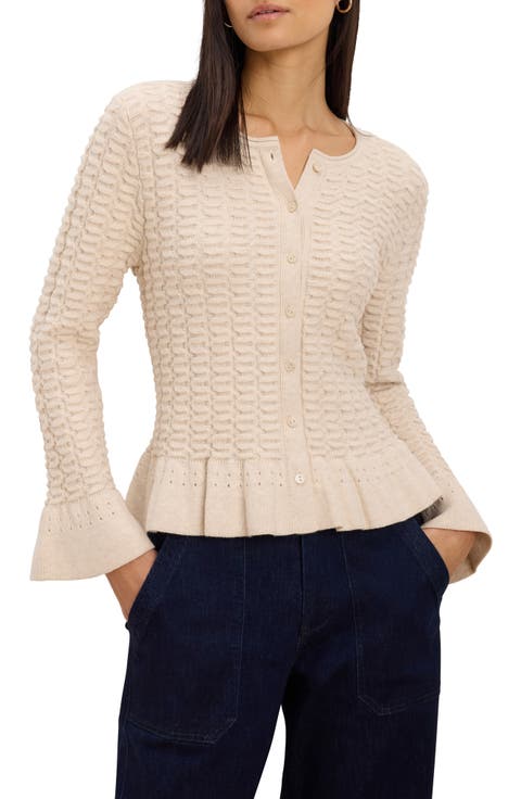 Frill Textured Cotton Blend Cardigan