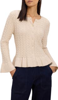 NIC+ZOE Frill Textured Cotton Blend Cardigan