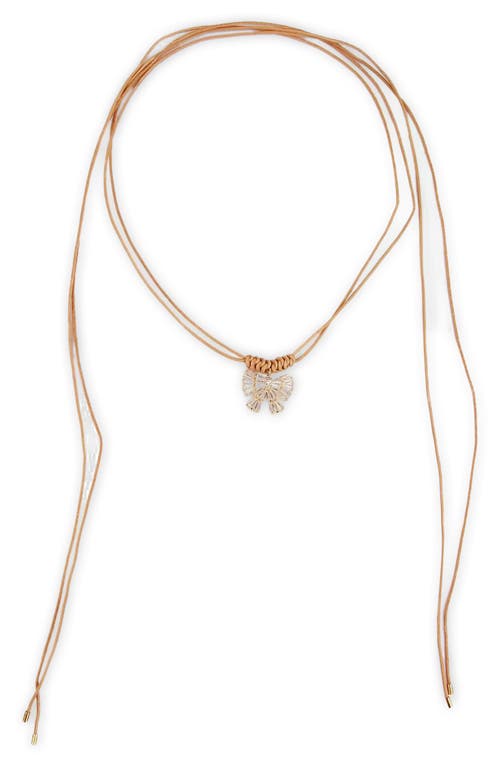 Saachi Crystal Bow Leather Wrap Choker Necklace In Brown