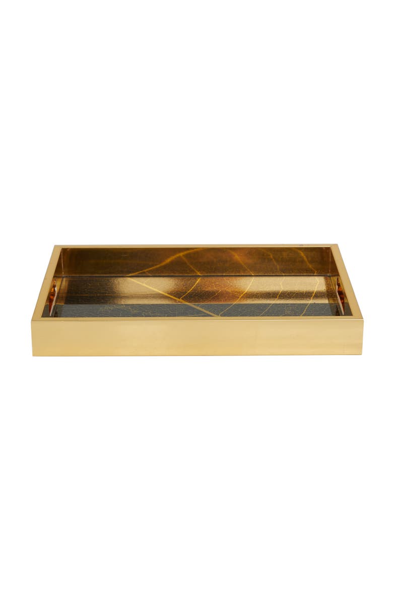 Gold Plastic Geometric Tray with Black Glass - Set of 2, Alternate, color, GOLD