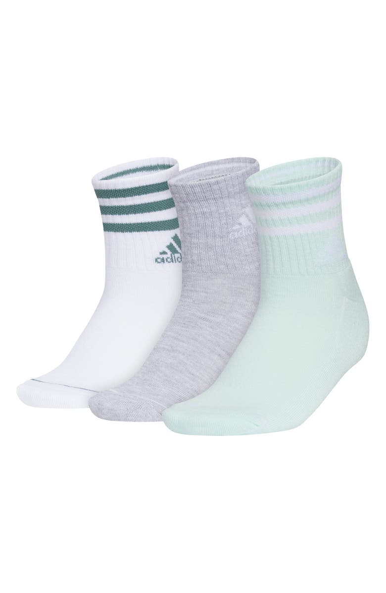 adidas Cushioned 3-Pack High Quarter Socks, Main, color, White/ Teal Green/ Mint Green