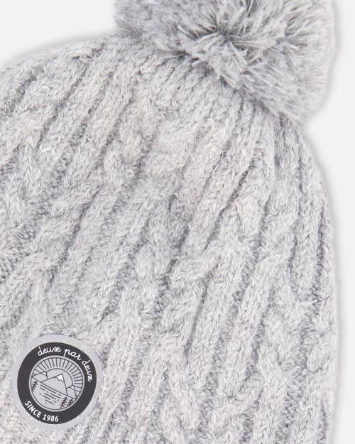 Deux Par Deux Kids Gender Inclusive Lined Winter Hat With Pompom In Gray