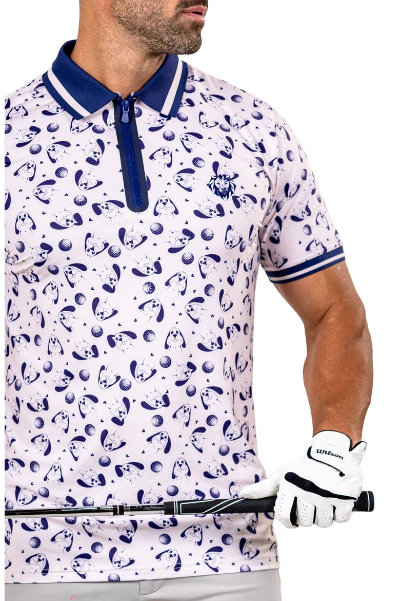 Martyr0006 Print Zip Golf Polo, Alternate, color, WHITE