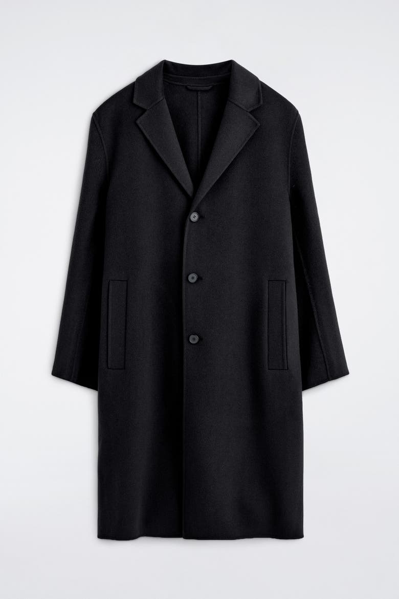 Tailored Double-Faced Wool-Blend Coat, Alternate, color, BLACK