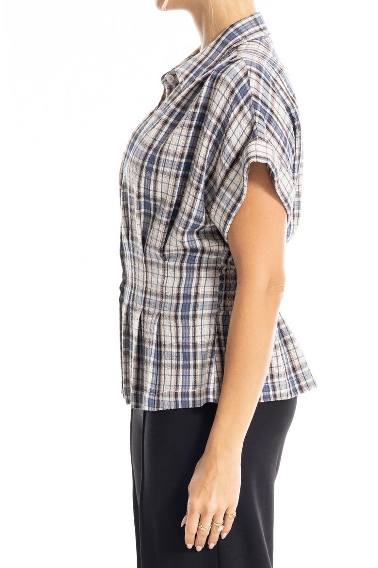 Plaid Pintucked Short Sleeve Shirt, Alternate, color, ECRU/ NAVY PLAID