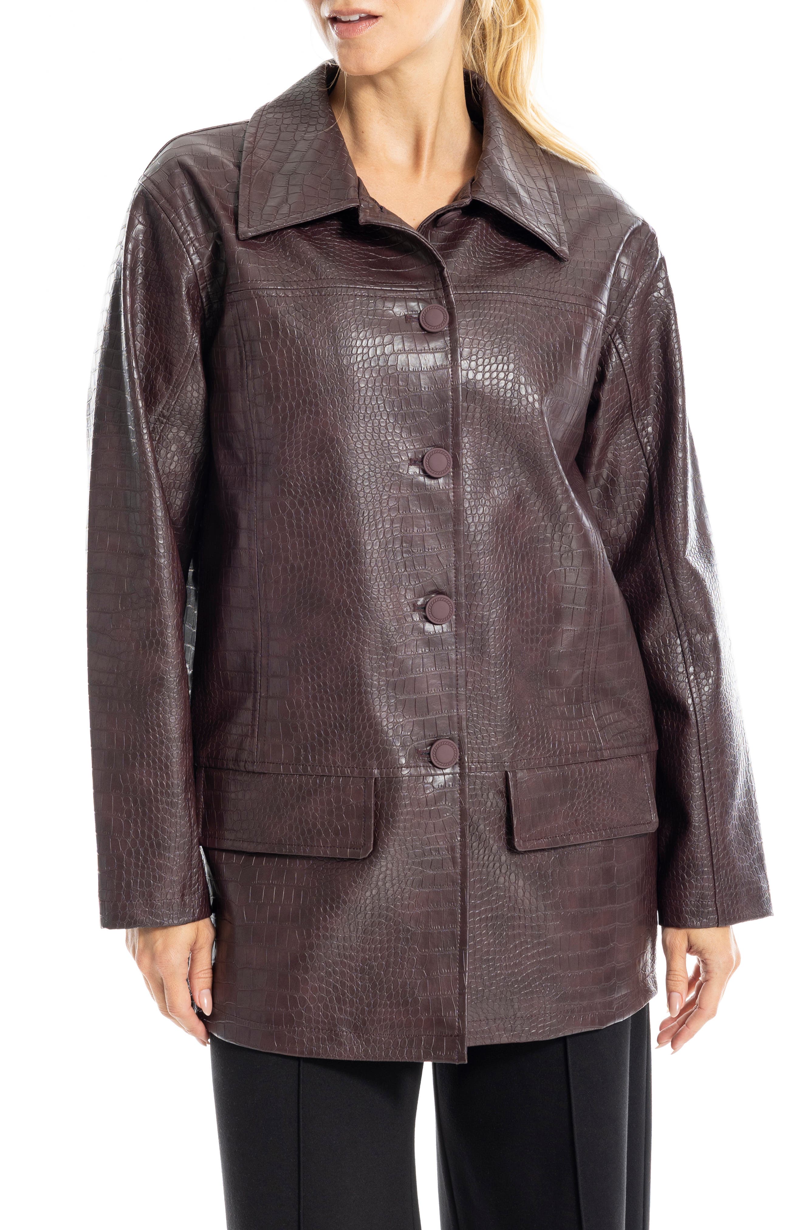 MAX STUDIO Oversize Croc-Embossed Faux Leather Jacket (Women
