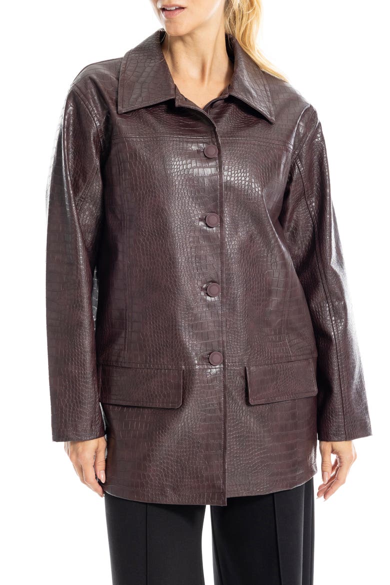 Oversize Croc-Embossed Faux Leather Jacket, Alternate, color, CARBERNET