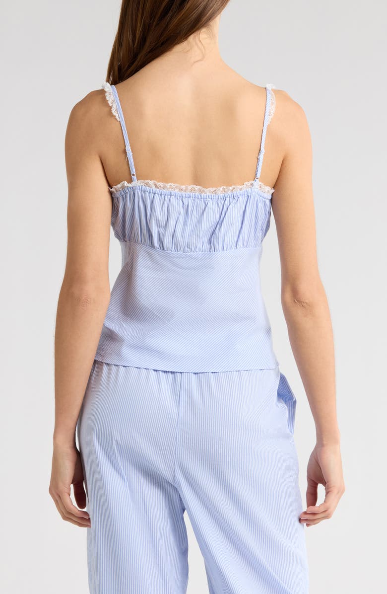 WAYF Sara Lace Trim Cotton Camisole, Alternate, color, Blue-Ivory Stripe