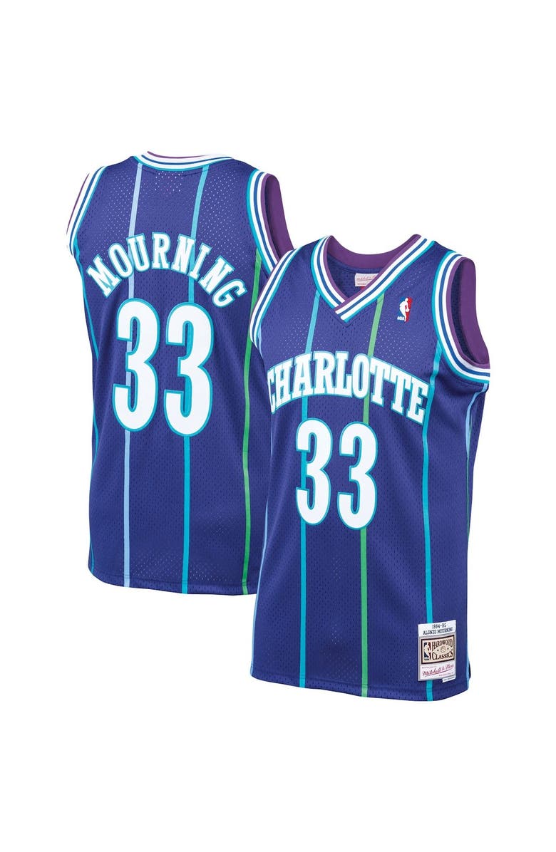 Mitchell & Ness Men's Mitchell & Ness Alonzo Mourning Purple Charlotte Hornets Hardwood Classics Swingman Jersey, Alternate, color, 