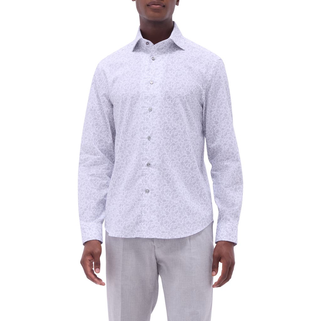Bugatchi Axel Floral Shaped Fit Button-up Shirt In Platinum