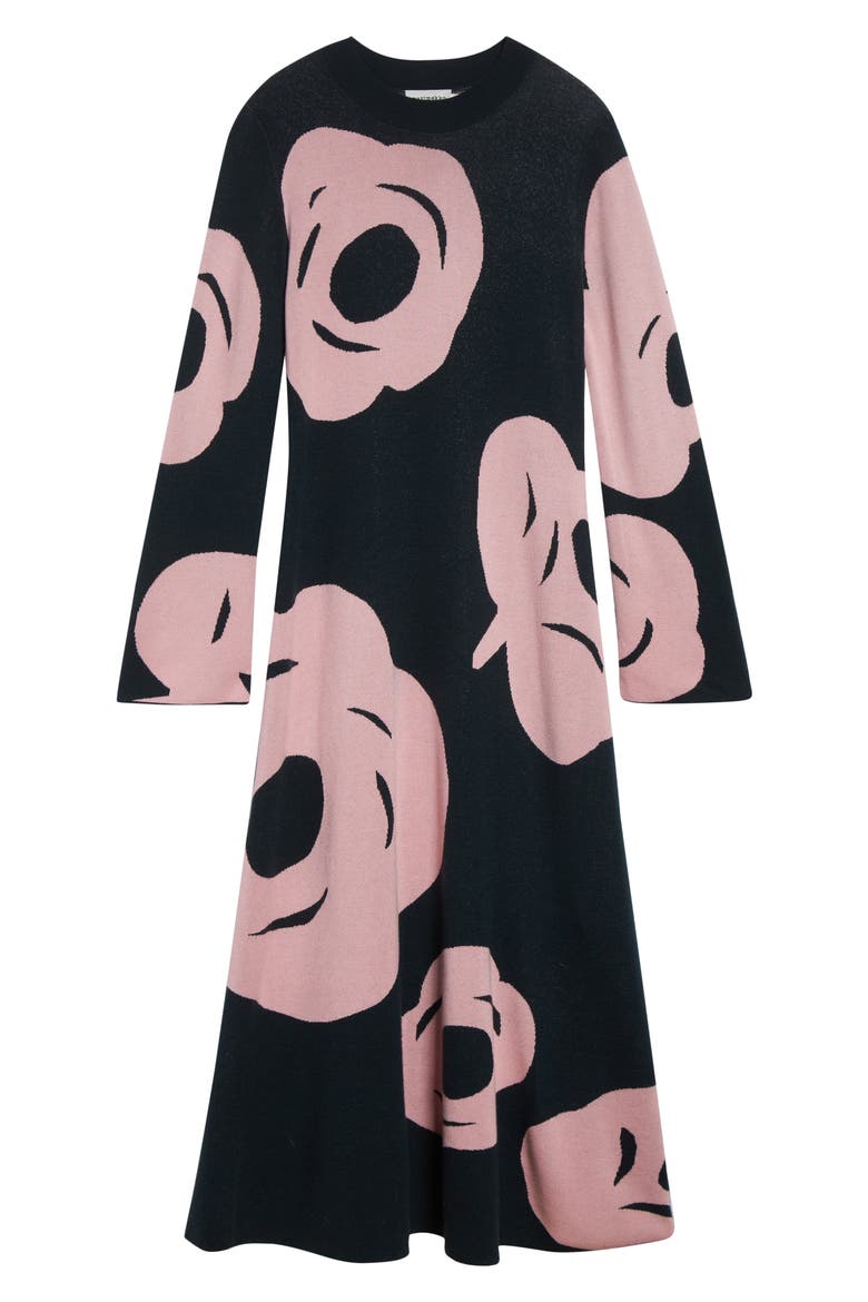 Leikkuu Tumma Floral Long Sleeve Sweater Dress, Alternate, color, DARK GREEN, LIGHT PINK