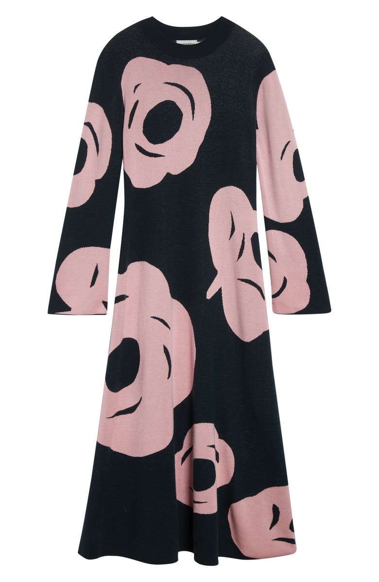 Marimekko Leikkuu Tumma Floral Long Sleeve Sweater Dress, Alternate, color, Dark Green, Light Pink