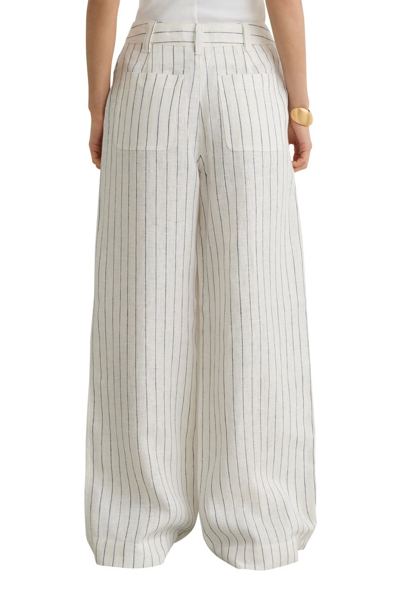 Ashby Wide Leg Linen Pants, Alternate, color, WHITE/ NAVY