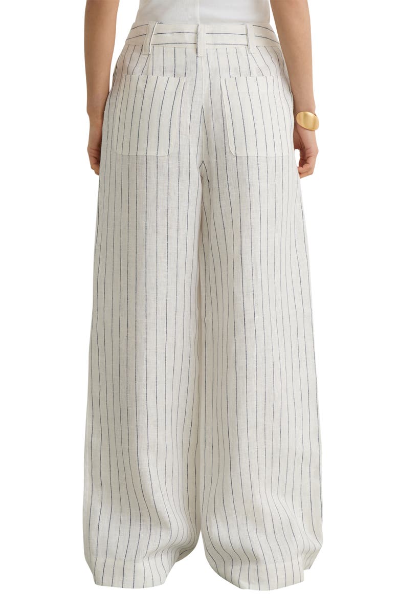 Reiss Ashby Wide Leg Linen Pants, Alternate, color, White/ Navy