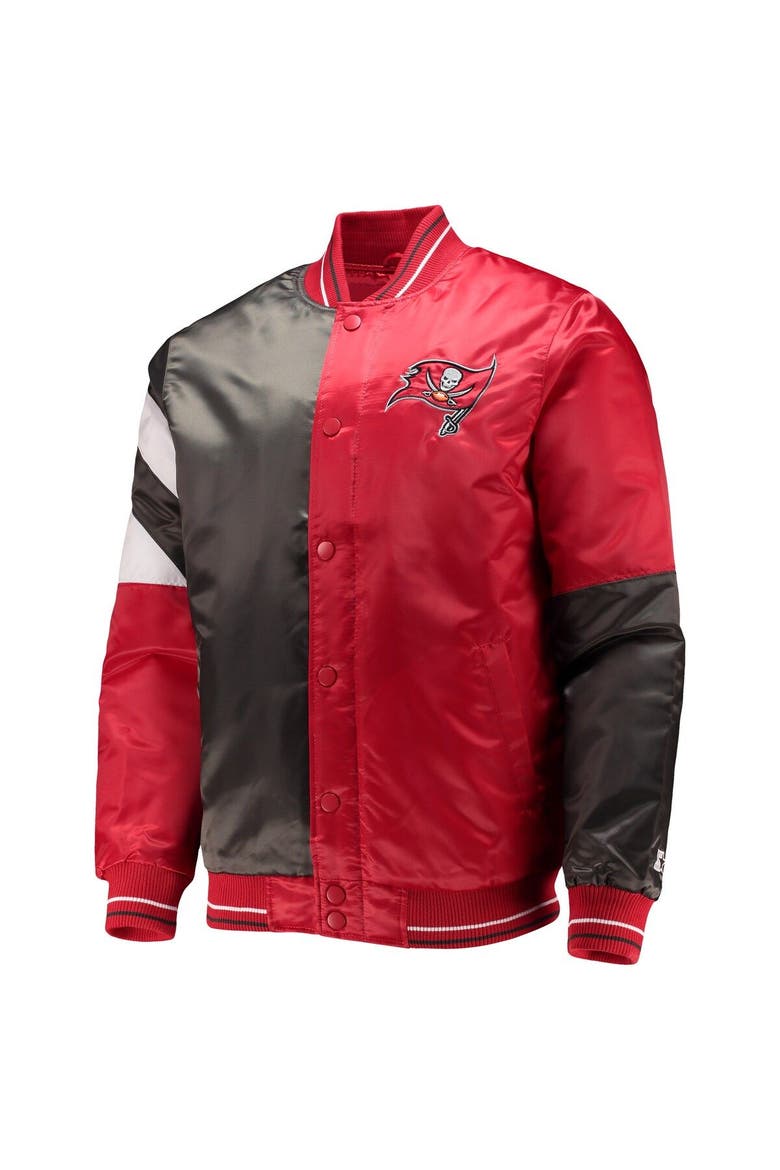 Men's Starter Red/Black Tampa Bay Buccaneers Leader Varsity Satin Full-Snap Jacket, Alternate, color, Red