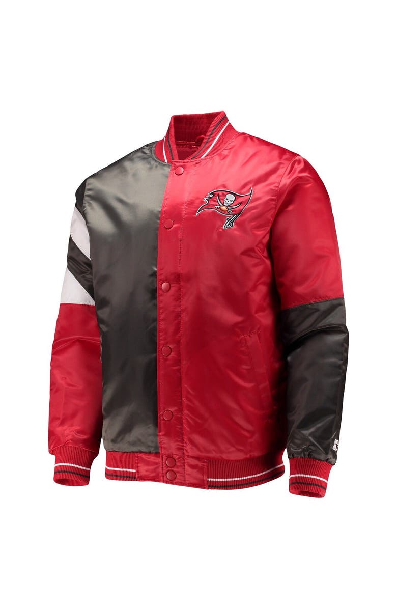 STARTER Men's Starter Red/Black Tampa Bay Buccaneers Leader Varsity Satin Full-Snap Jacket, Alternate, color, Red