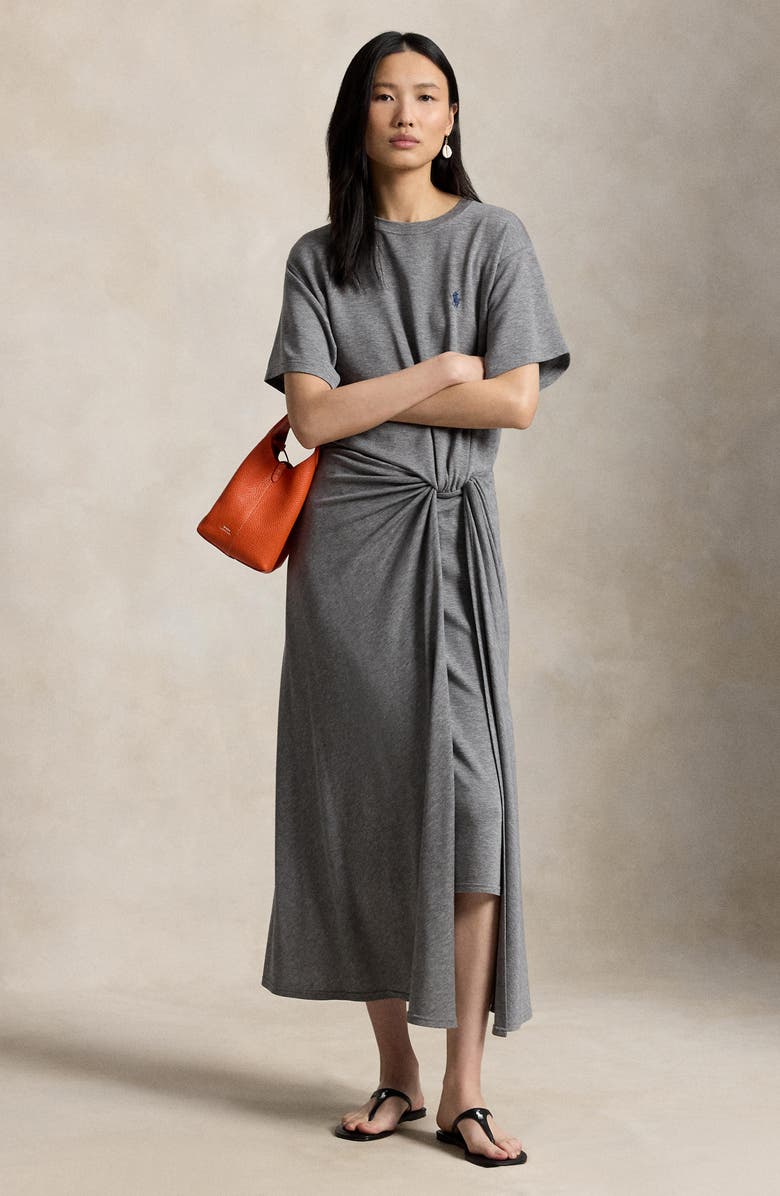 Polo Ralph Lauren Side Twist Midi T-Shirt Dress, Alternate, color, Cobblestone Heather