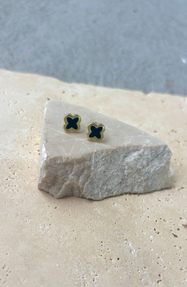 Adornia Black Inlay Clover Clover Pendant Necklace & Stud Earrings, Alternate, color, Black/ Gold