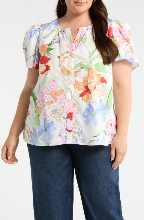 Floral Split Neck Top (Plus)