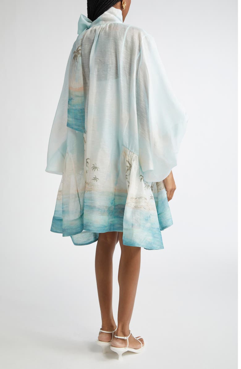 Seascape Print Long Sleeve Organza Minidress