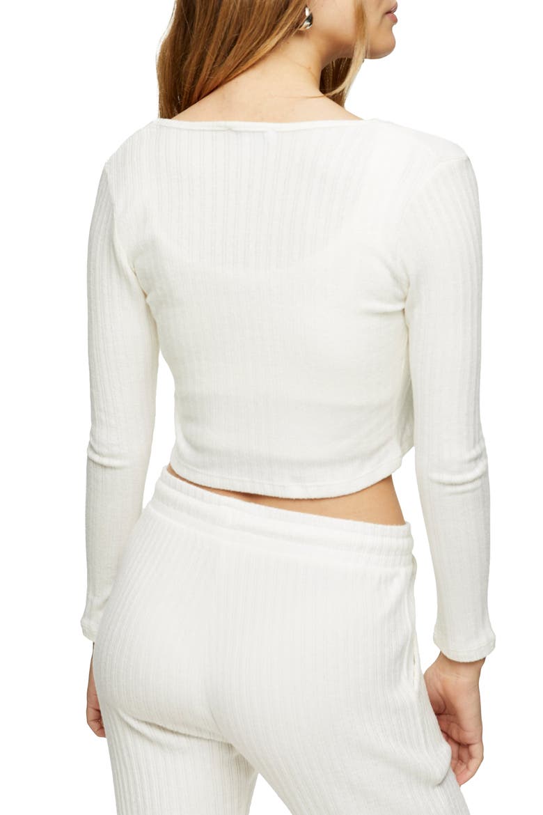Cozy Rib Tie Front Crop Cardigan, Alternate, color, WHITE
