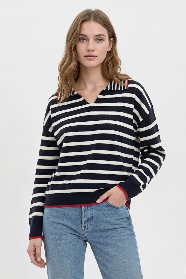 Maisie Bright Striped Ls Polo, Main, color, Navy Multi