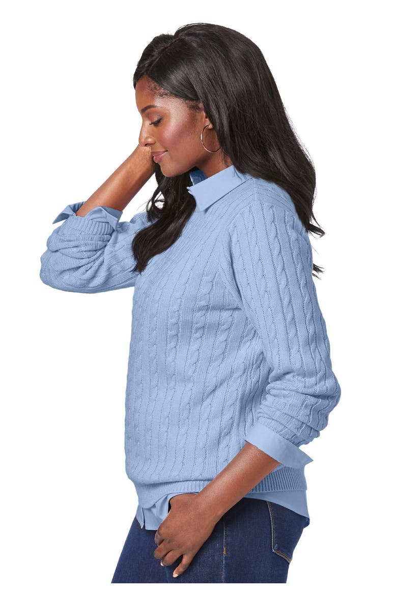 Cable Crewneck Sweater, Alternate, color, AZURE MIST