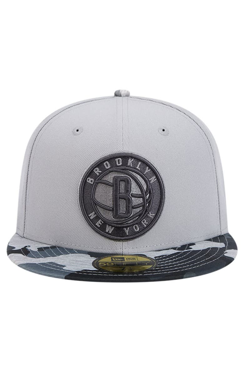 New Era Men's New Era Gray Brooklyn Nets Active Color Camo Visor 59FIFTY Fitted Hat, Alternate, color, Gray