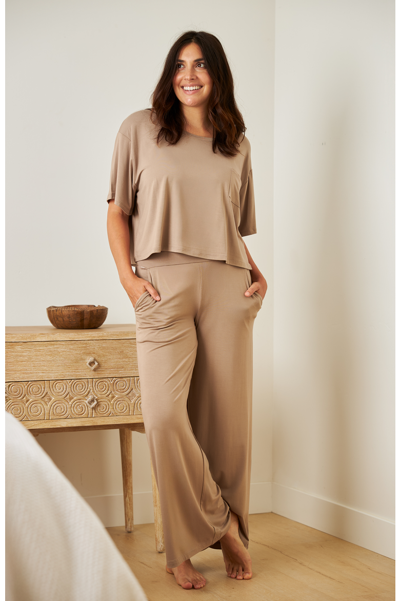 Aria Casual Cropped Short Sleeve Top, Alternate, color, Taupe