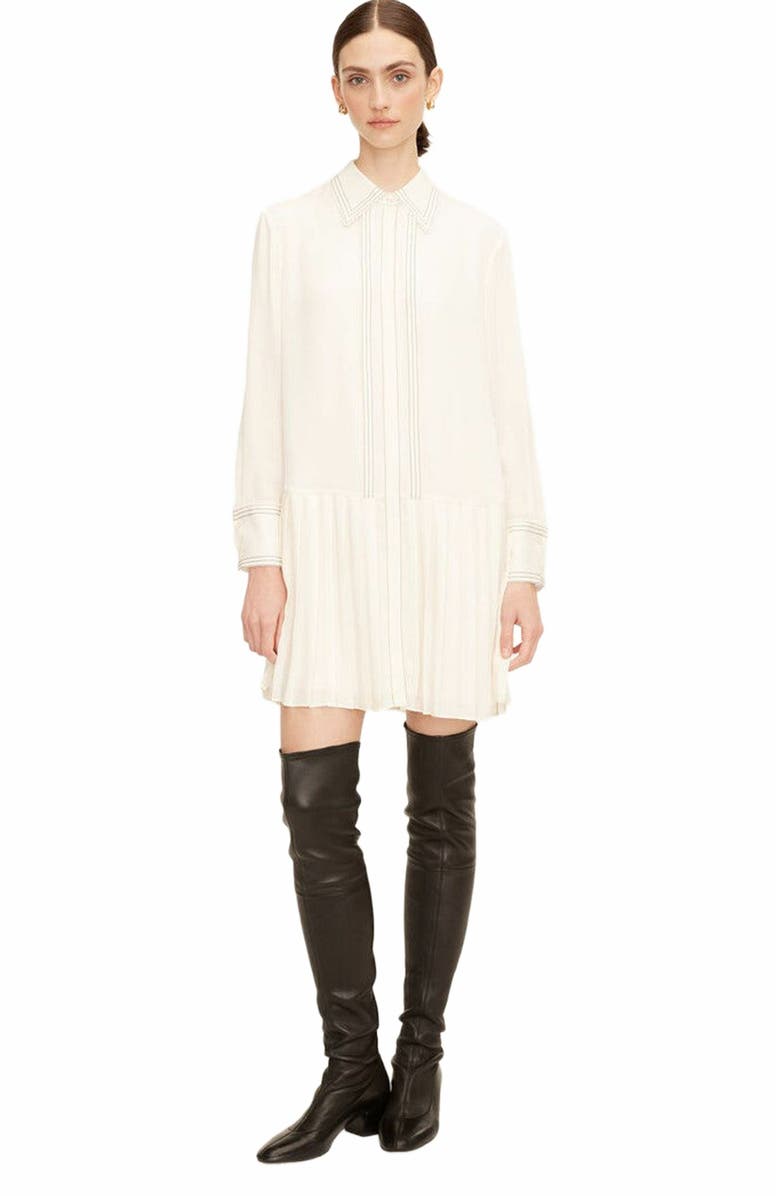 Rebecca Taylor Silk Pleated Dress, Alternate, color, Snow