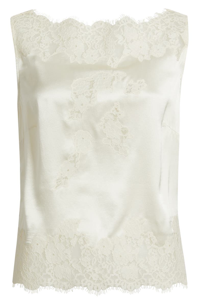 DÔEN Viviane Lace Trim Silk Satin Top, Alternate, color, Sea Salt