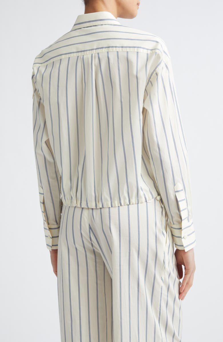 Moncler Stripe Cotton & Silk Snap-Up Shirt, Alternate, color, White Stripe