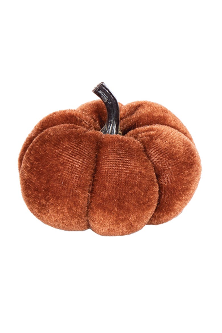 Velvet Pumpkin Decorative Small Tabletop Figurines, Set of 9, Alternate, color, Orange