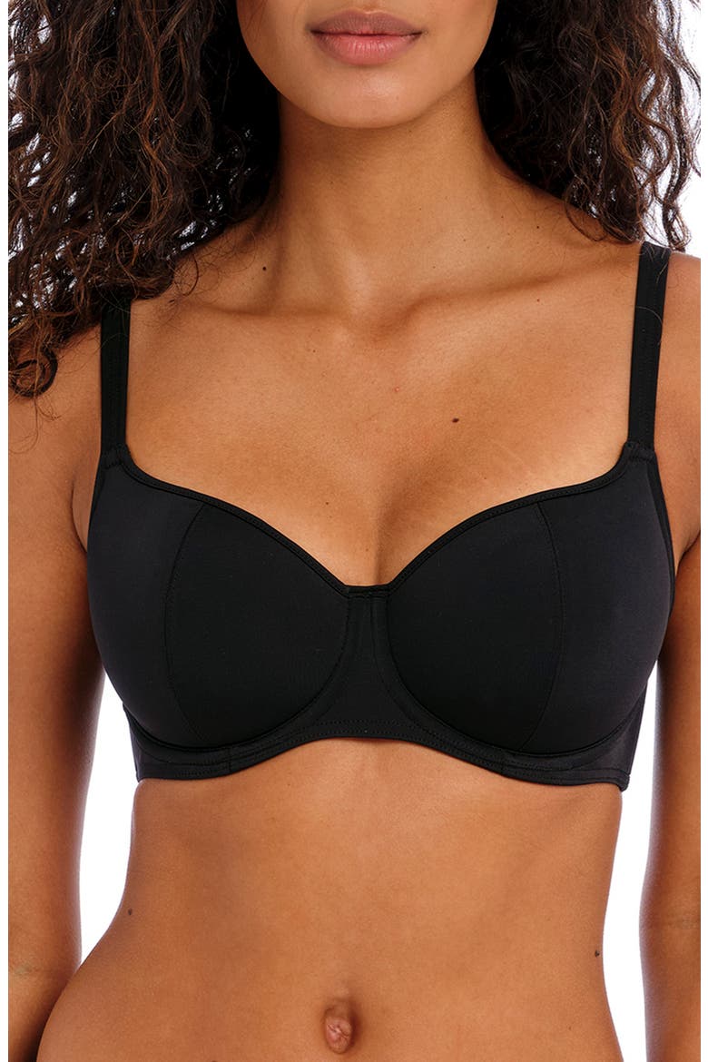 Jewel Cove Underwire Sweetheart Padded Bikini Top, Main, color, PLAIN BLACK