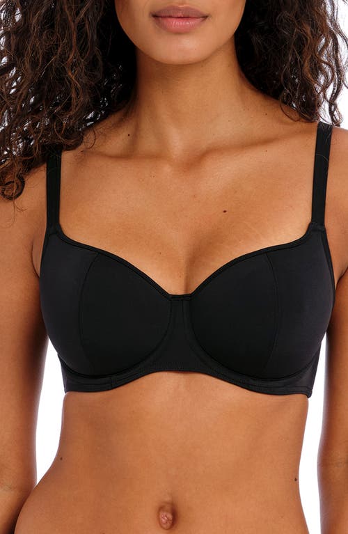 Freya Jewel Cove Underwire Sweetheart Padded Bikini Top in Plain Black 