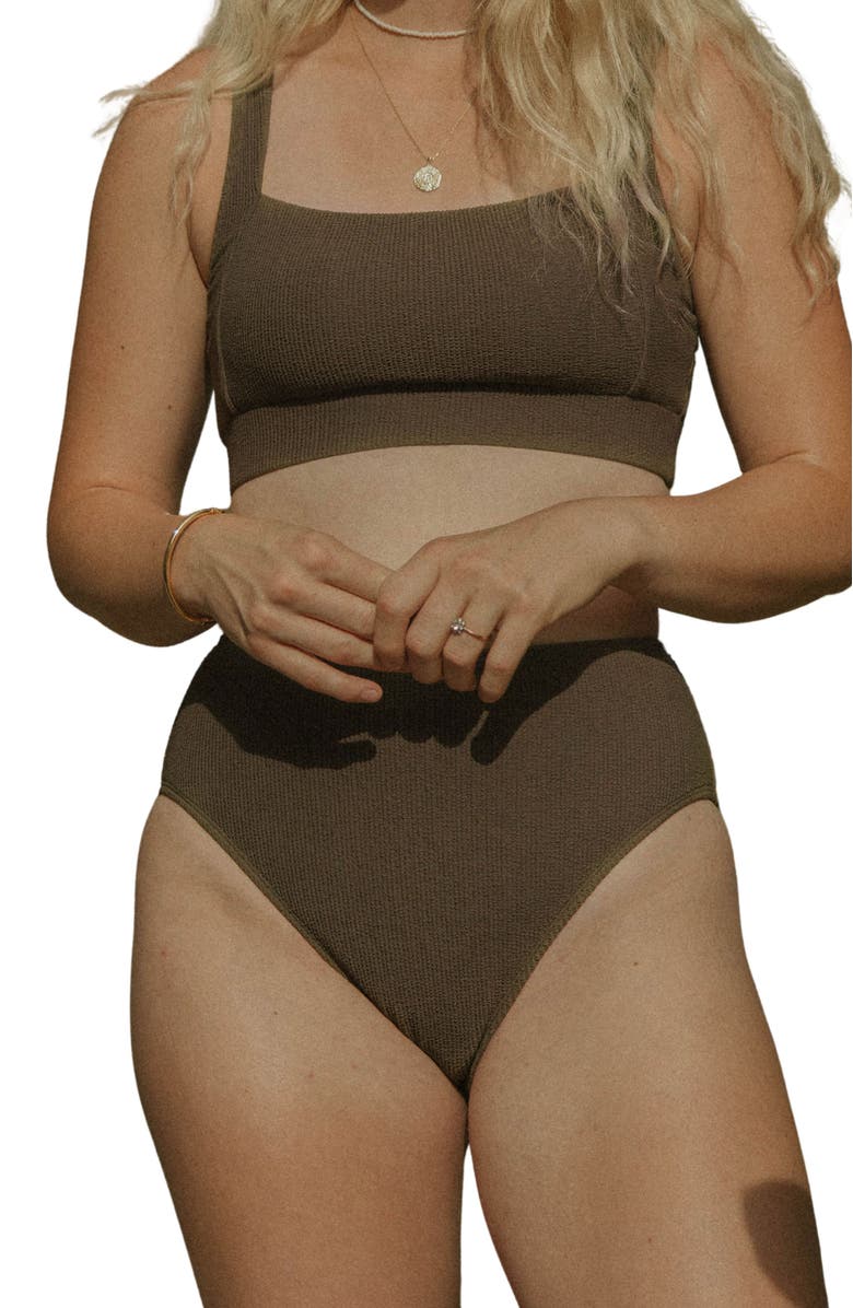 Geode Swimwear Cabo High Waisted Bottoms, Main, color, Brown