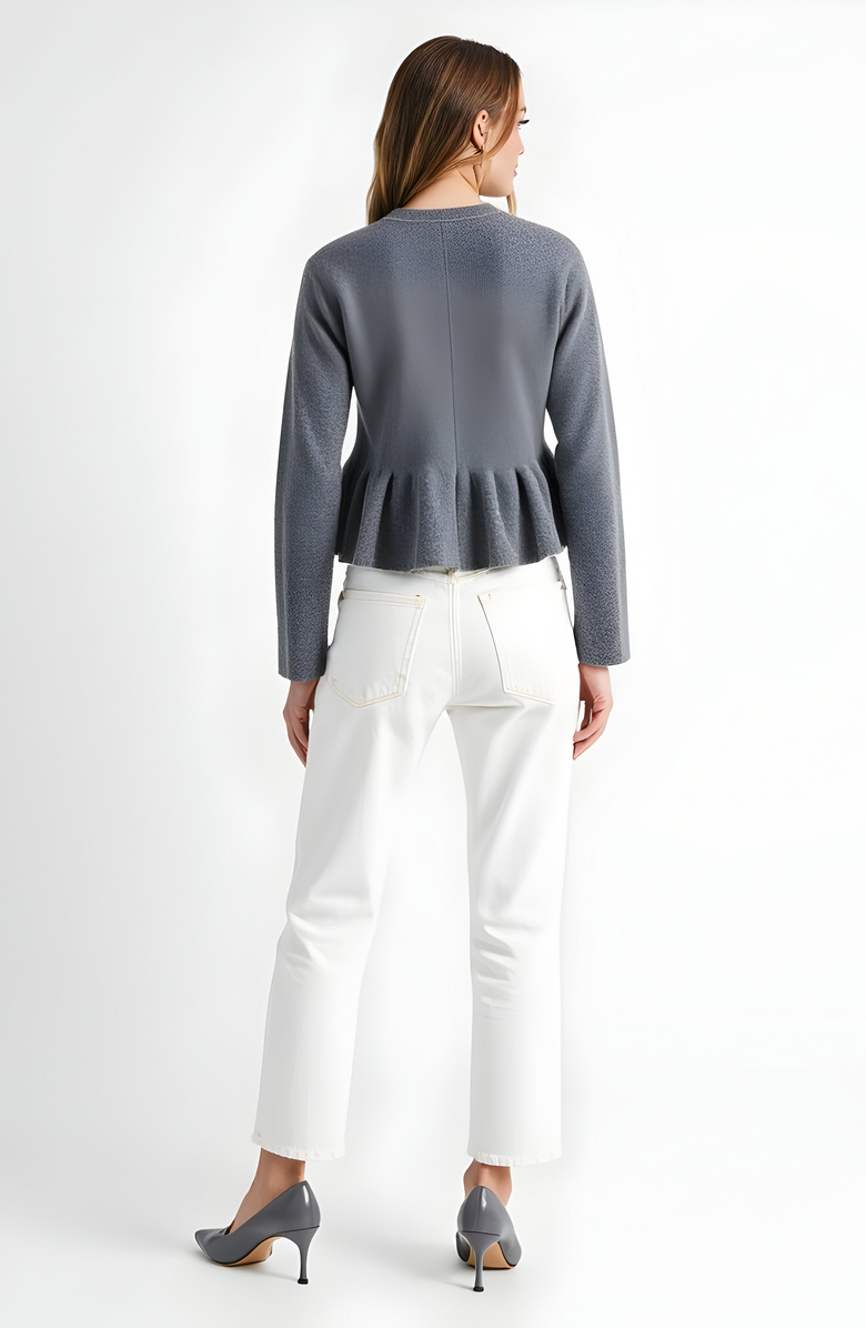 Modenaire Button-Up Peplum Cardigan, Alternate, color, Grey