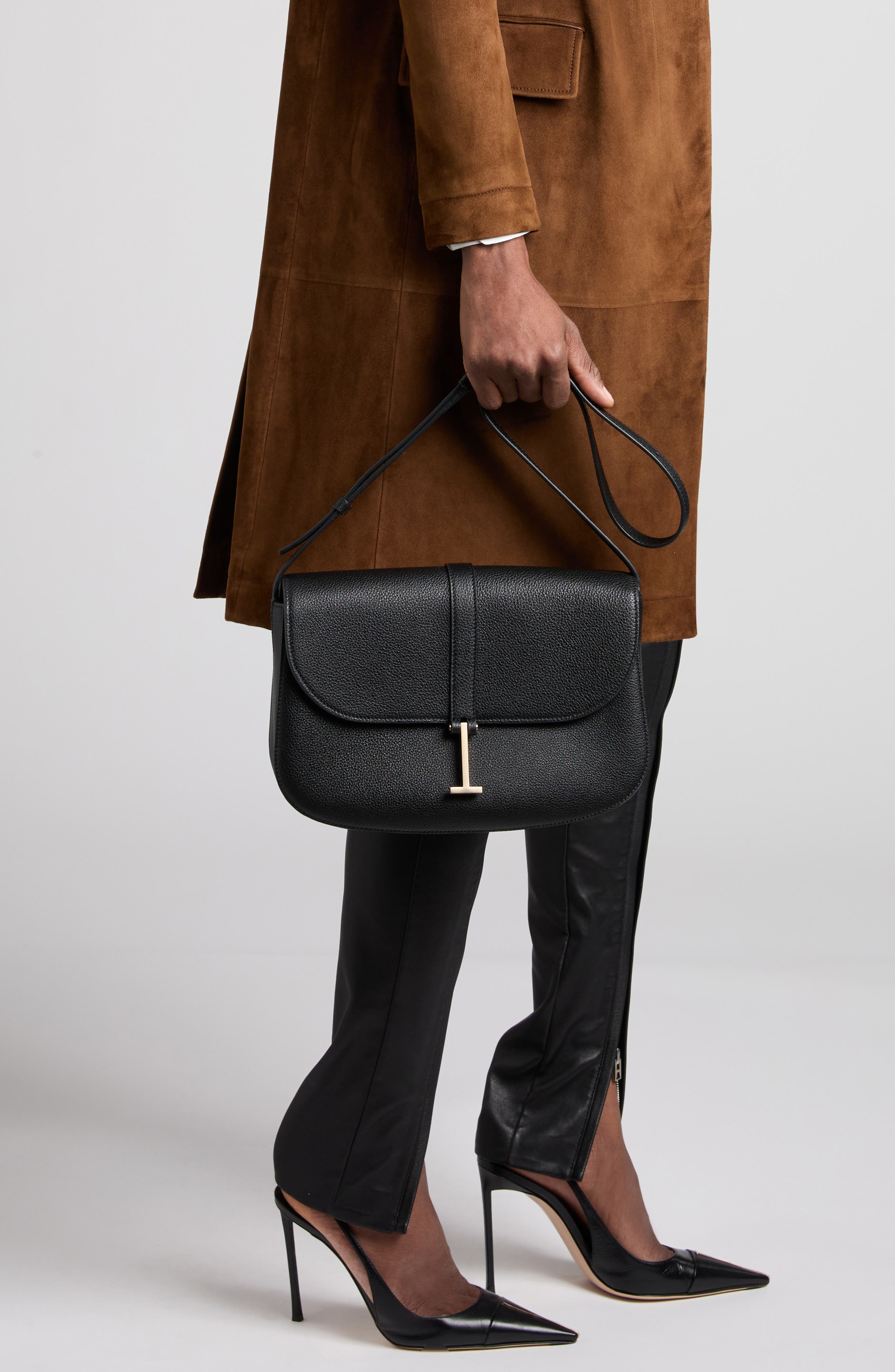 Medium Leather Crossbody Bag, Alternate, color, BLACK