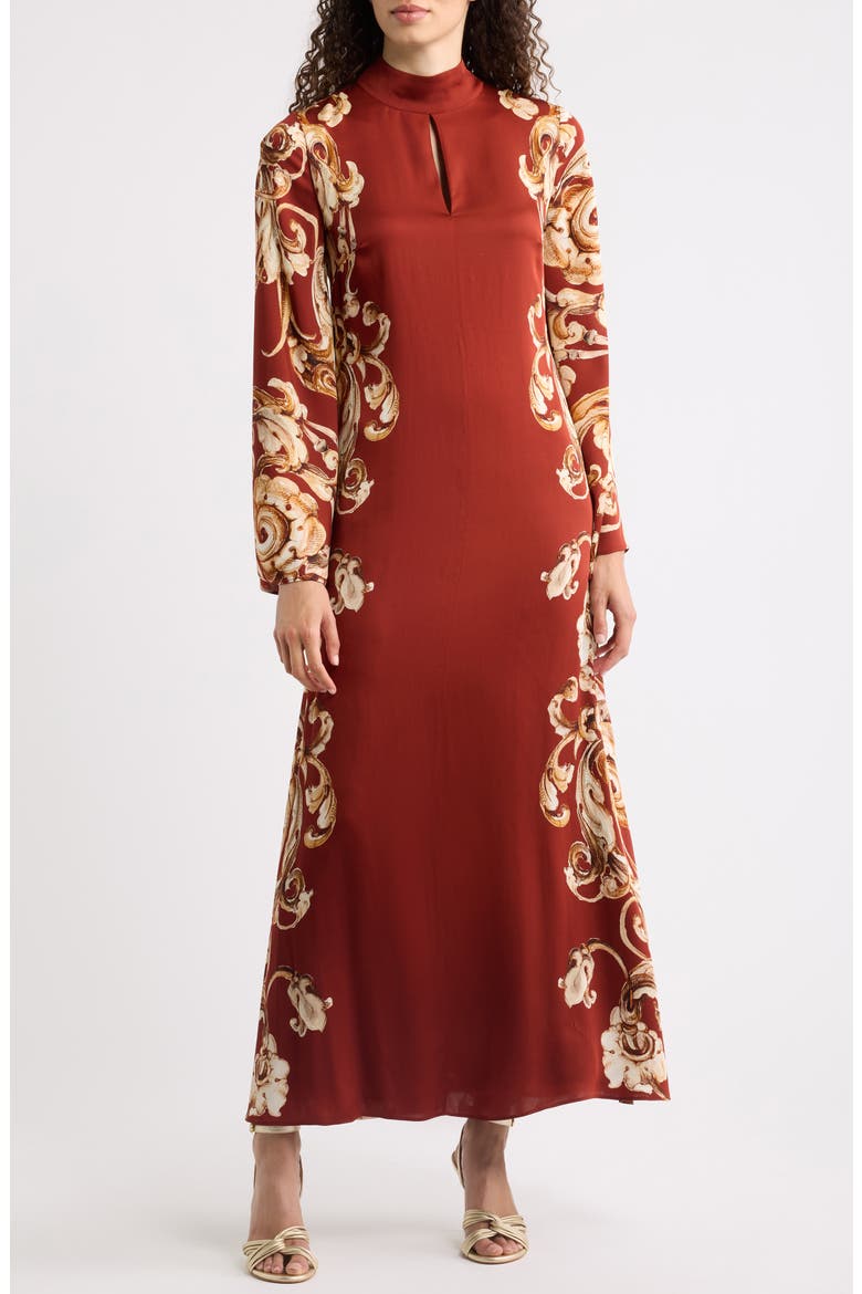 The Analeia Paisley Detail Long Sleeve Silk Blend Midi Dress, Main, color, DREAM MAP