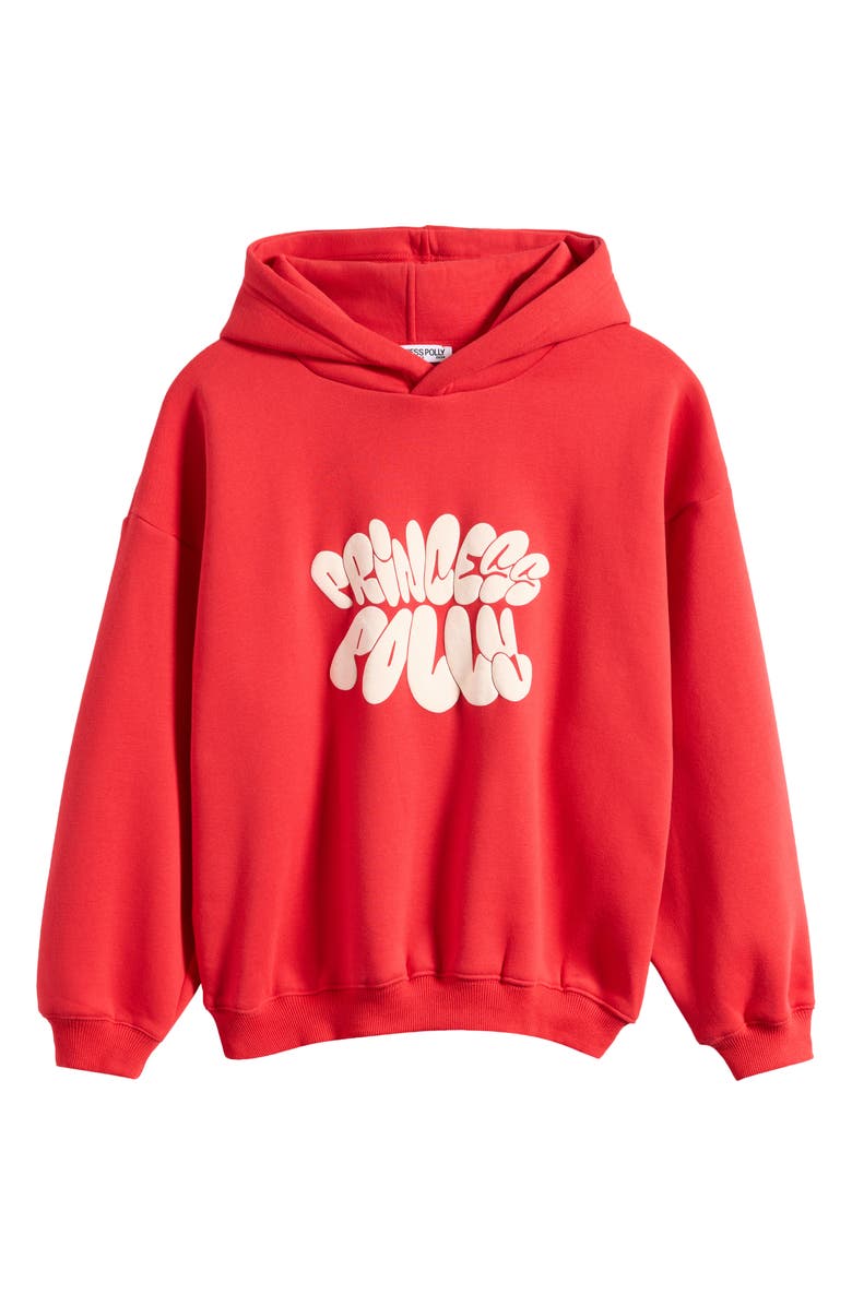 Princess Polly Logo Recycled Cotton Blend Graphic Hoodie, Main, color, Red