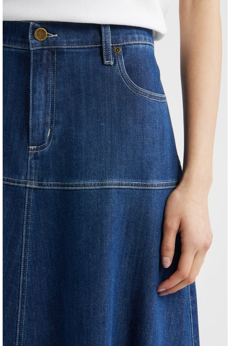 Ysabelle Raw Release Hem Denim Skirt, Alternate, color, MEDIUM INDIGO