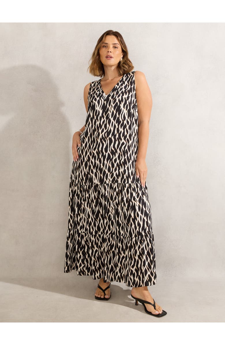 Live Unlimited Mono Print V-Neck Maxi Dress, Alternate, color, Black