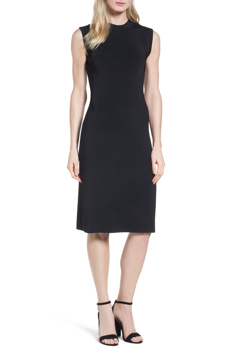 Sleeveless Mock Neck Knit Dress, Main, color, BLACK